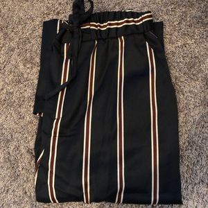 Navy blue and maroon striped, straight cut pants